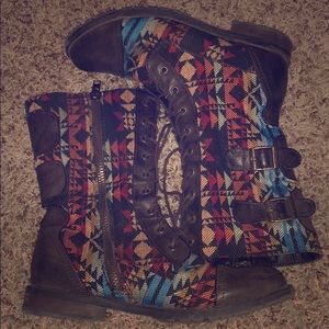Tribal zip up/ lace up combat boots